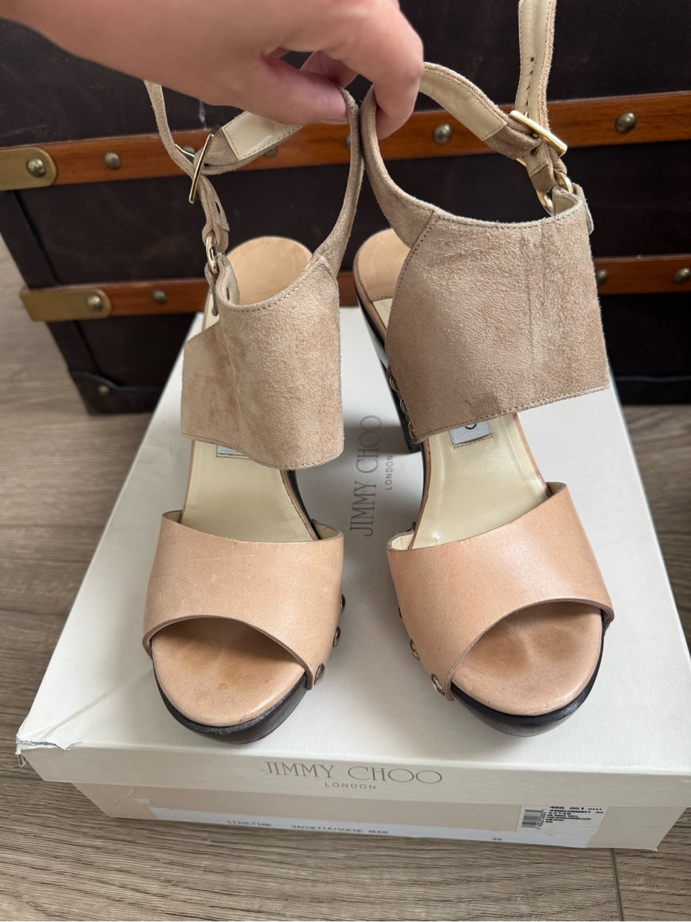 Jimmy Choo Beige Suede & Leather Open-Toe Sandals-Ultima Nude  size 38